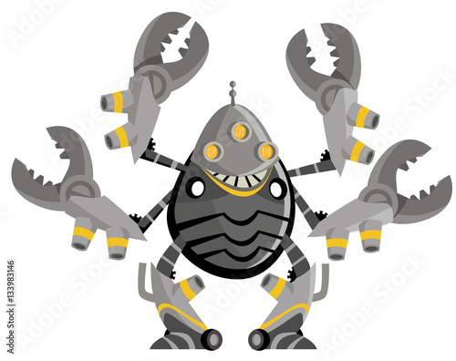 four armed with pincers battle evil robot