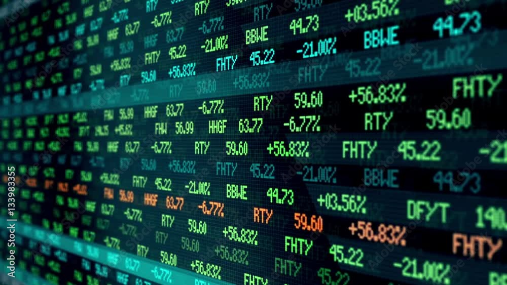Stock Exchange Numbers scrolling through a digital modern landscape