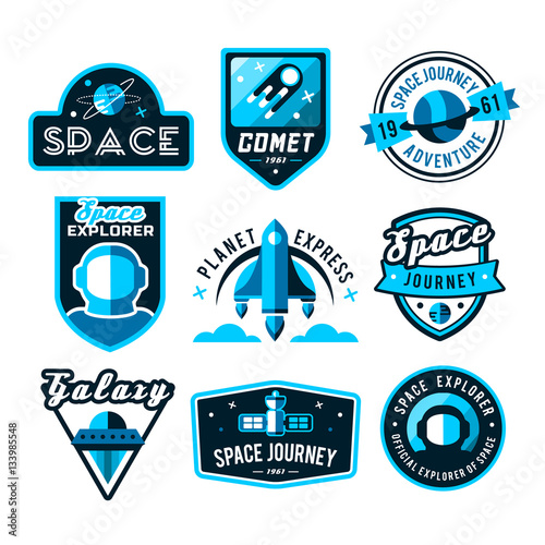 Vintage space and astronaut badges or labels set.