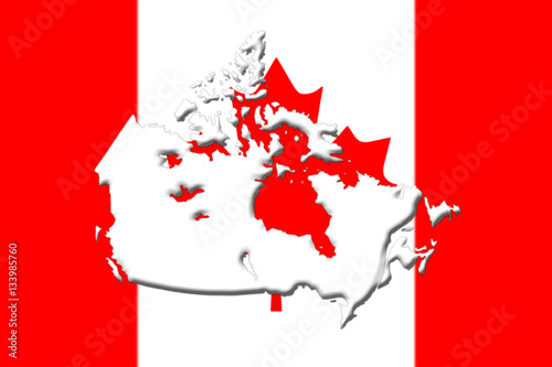 Canadian Map With Flag On It 3D Rendering photo