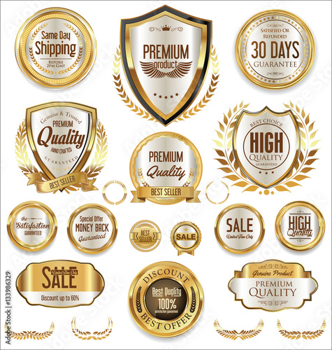 Premium and luxury golden retro badges and labels collection