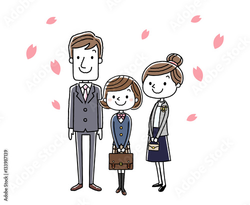 入学式イメージ：両親と女の子
