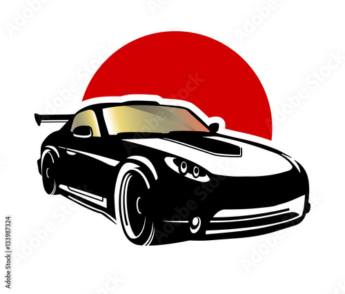 car on a background of red circle. Japan. sports car.