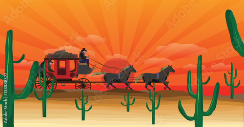 western scene with stagecoach wagon