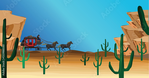 western scene with stagecoach wagon