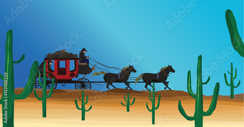 western scene with stagecoach wagon