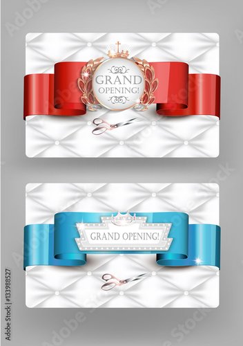 Grand Opening elegant vintage cards with white leather texture. Vector illustration