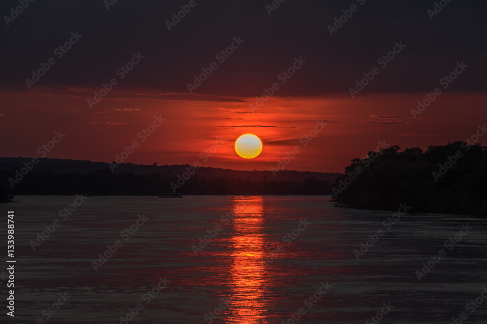 Beautiful Sunset over the Zambezi River, Zambia, The Zambezi is the fourth longest river in Africa