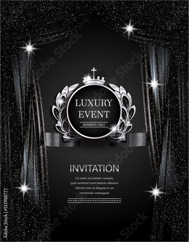 Luxury event elegant  silver and black background with sparkling theater curtains. Vector illustration