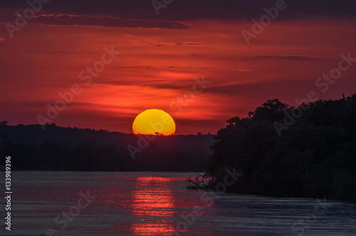 Beautiful Sunset over the Zambezi River, Zambia, The Zambezi is the fourth longest river in Africa