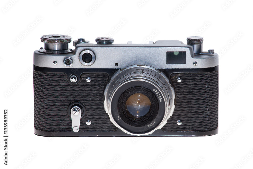 vintage analogue film camera isolated background