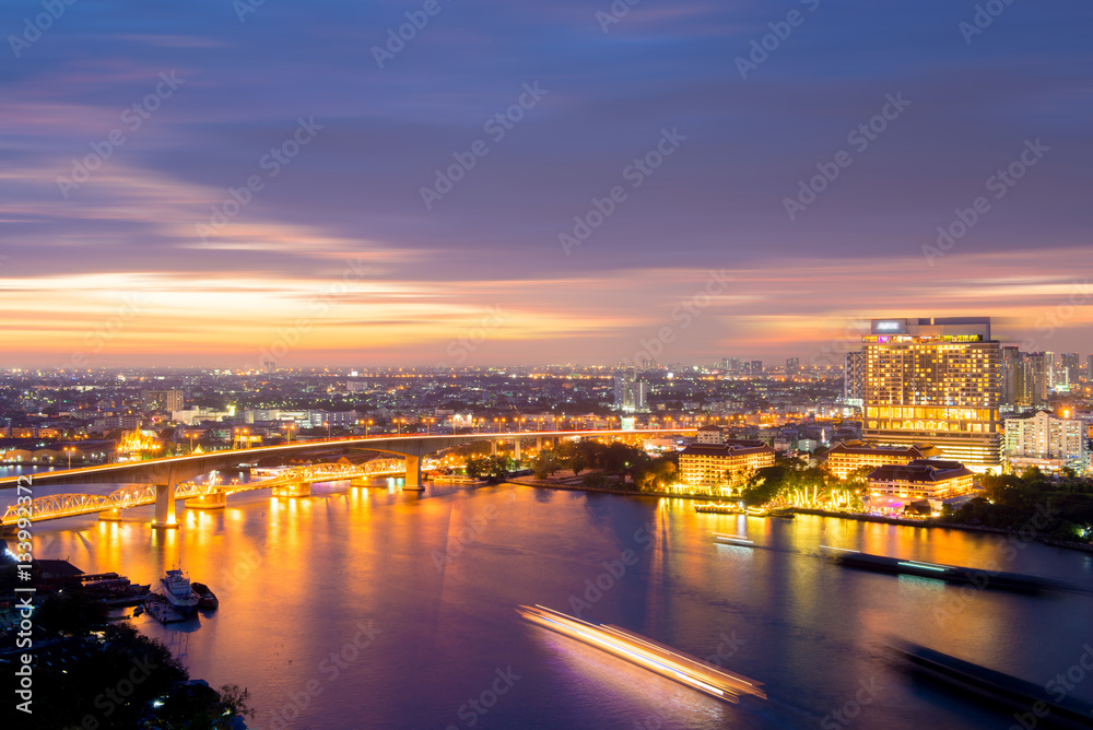 Bangkok skyline at night with beautiful view.