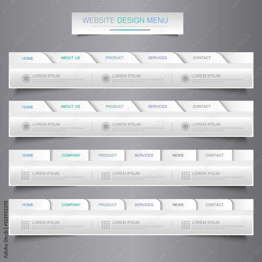 Web site design menu navigation elements with icons set: Navigat
