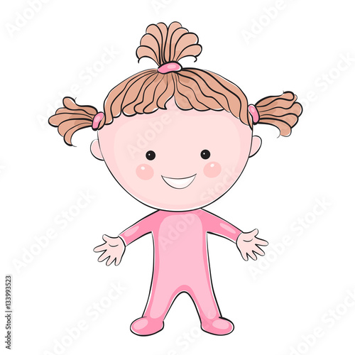 Cartoon little girl on white background