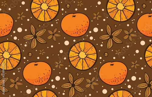 Star anise and tangerine Christmas pattern