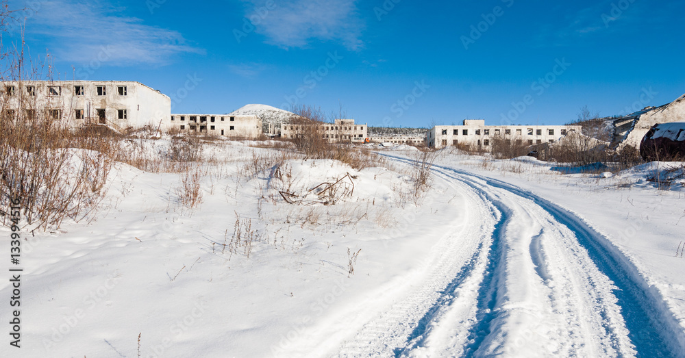 Abandoned settlement winter view