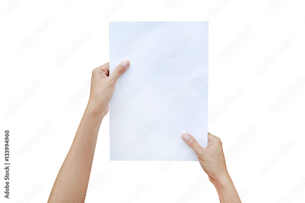 Woman's finger touching on paper isolated on white background, Education concept. Woman's finger touching on paper isolated on white background, Education concept.