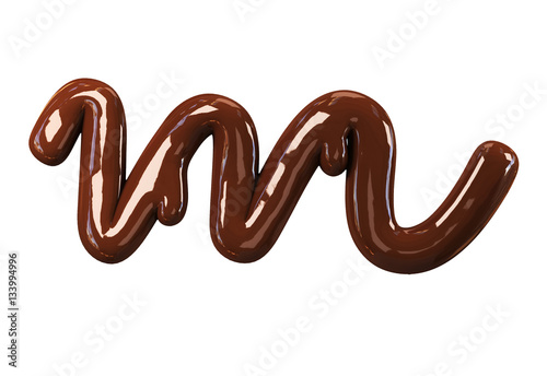 Delicious Leaky Cursive Alphabet Isolated on white Background. Handwritten small chocolate letter M. 3d Rendering