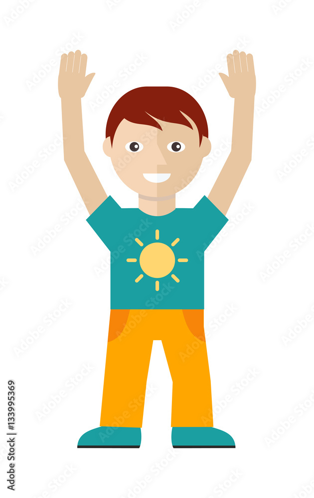 Male Character in T-shirt with Sun, Yellow Trouses
