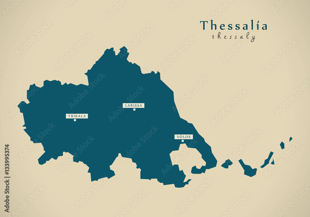 Modern Map - Thessalia Greece GR illustration