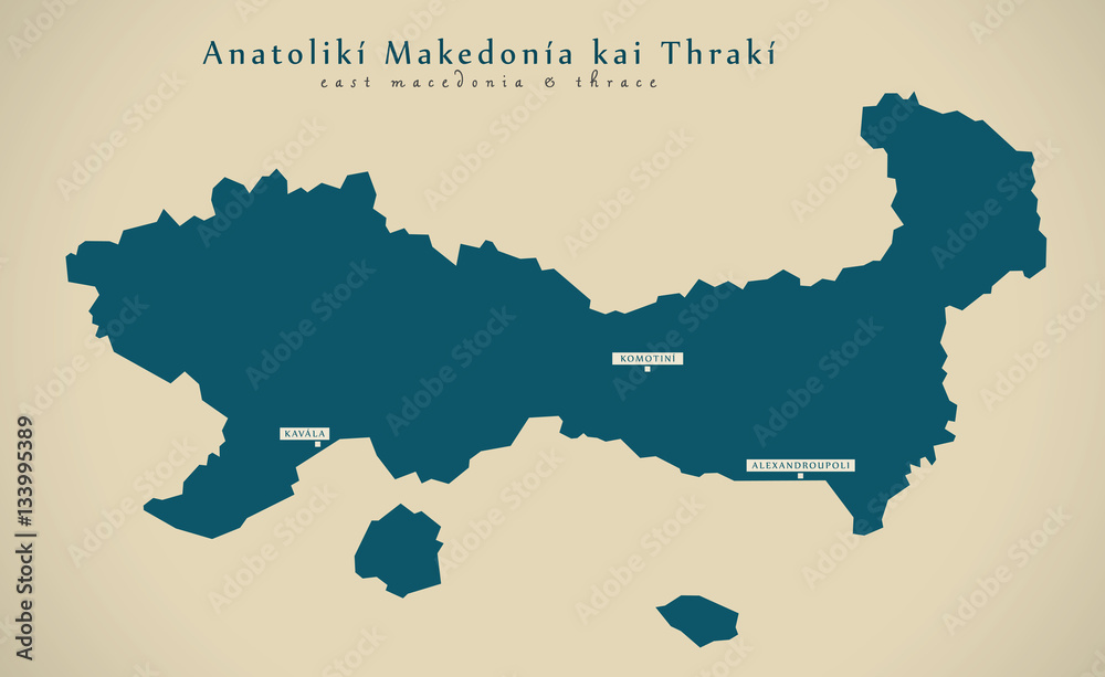 Fototapeta premium Modern Map - Anatoliki Makedonia Kai Thraki Greece GR illustrati