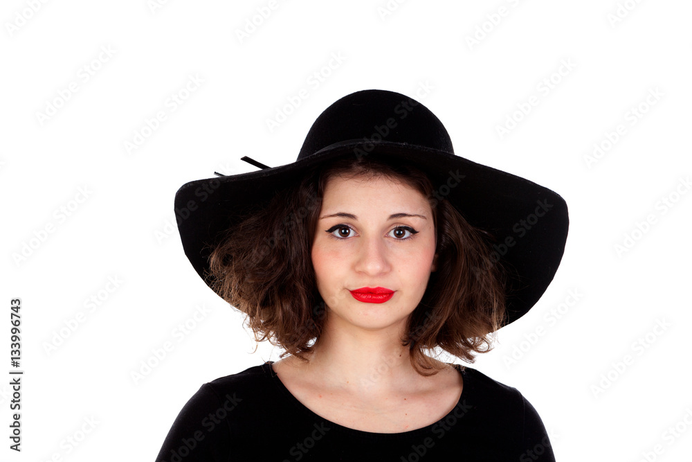 Stylish curvy girl with black hat and dress Stylish curvy girl with black hat and dress