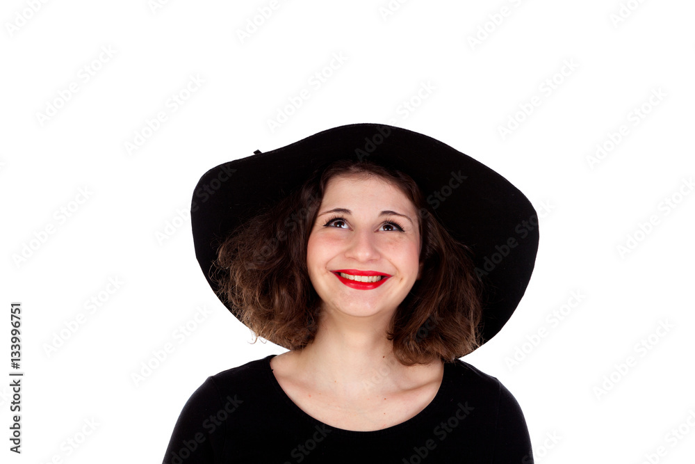 Stylish curvy girl with black hat and dress Stylish curvy girl with black hat and dress