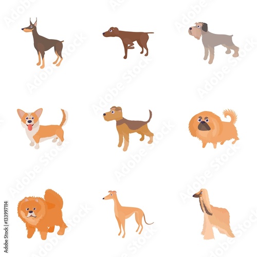 Faithful friend dog icons set  cartoon style
