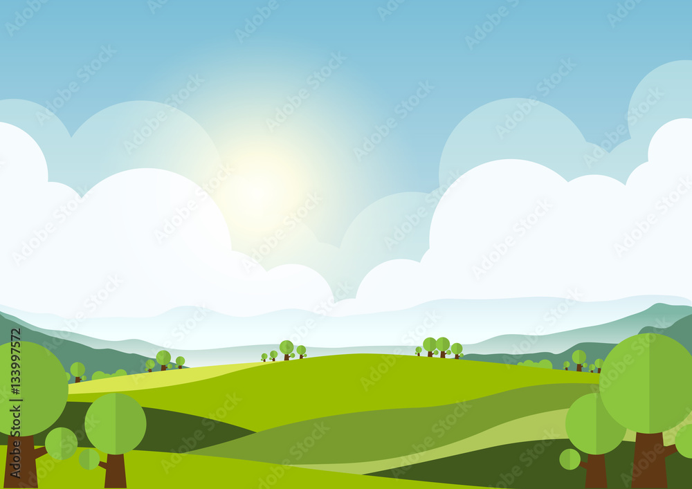 nature landscape background, cuted flat design