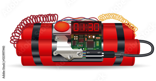red dynamite pack with electric time bomb