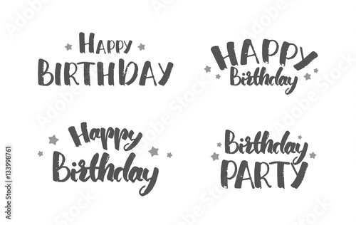 Vector illustration: Set of hand drawn lettering quotes of Happy Birthday on white background. Gretting cards.
