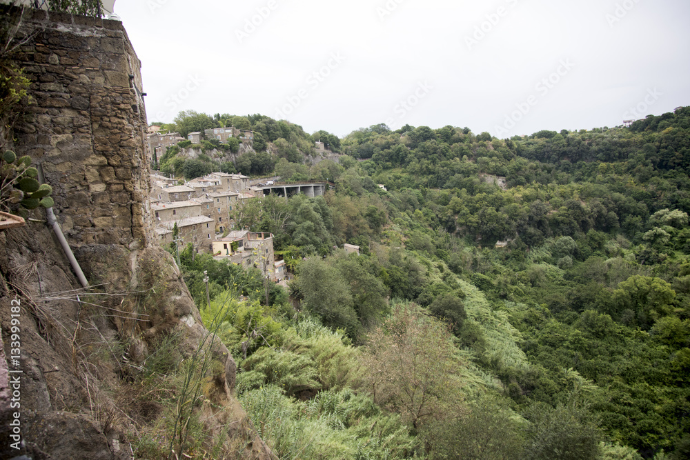 view of the village of Calcata, a medieval village near Viterbo
