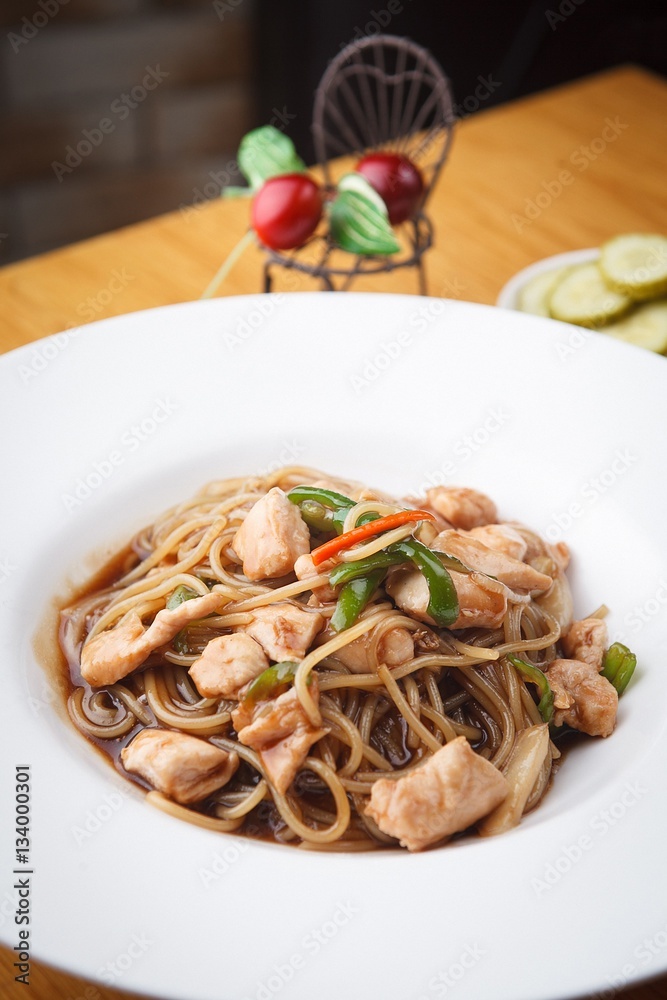 teriyaki pasta with fork