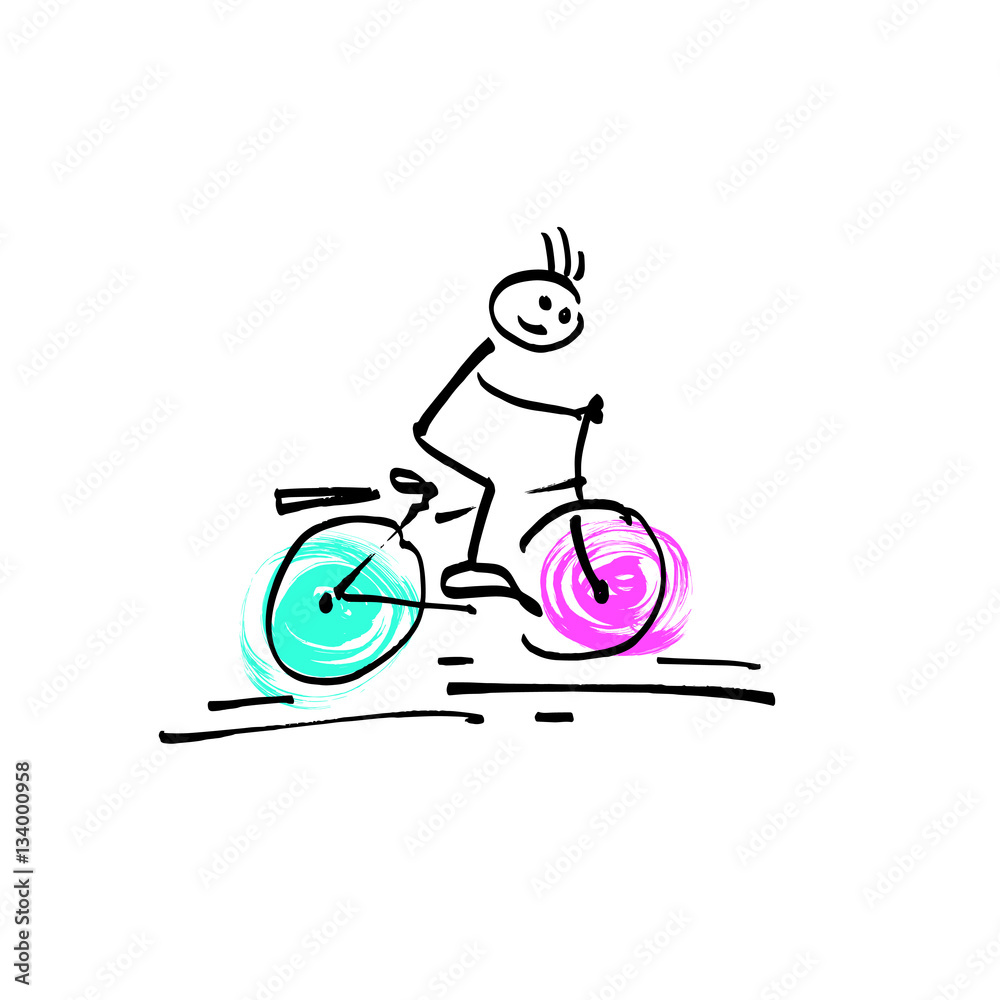 sketch doodle human stick figure a man riding a bicycle Stock Vector