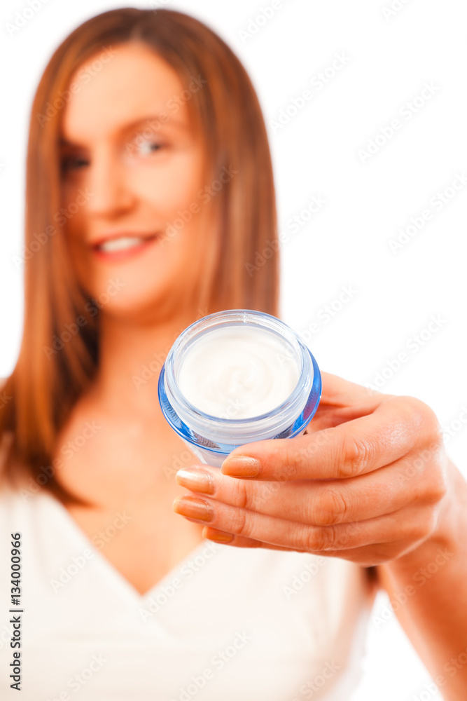 Anti-ageing Concept: Woman In Her Forties With Skin Cream Anti-ageing Concept: Woman In Her Forties With Skin Cream