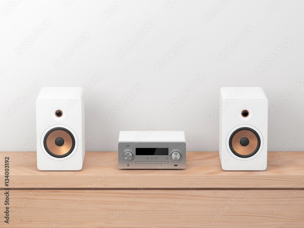 Fototapeta premium Micro Hi Fi stereo system mockup, Network receiver, cd and mp3 player, 3d rendering