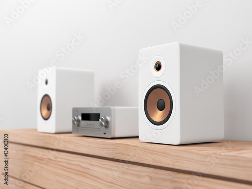 Micro Hi-Fi stereo system mockup, Network receiver,  cd and mp3 player, 3d rendering photo
