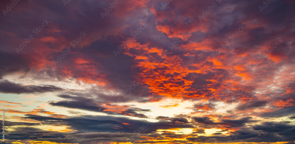 dramatic red sky during sunset