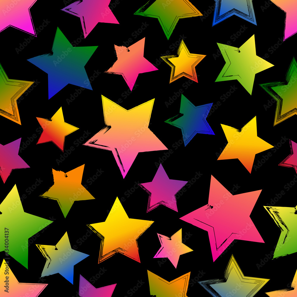 Seamless pattern with colorful grunge hand drawn stars on white Seamless pattern with colorful grunge hand drawn stars on white