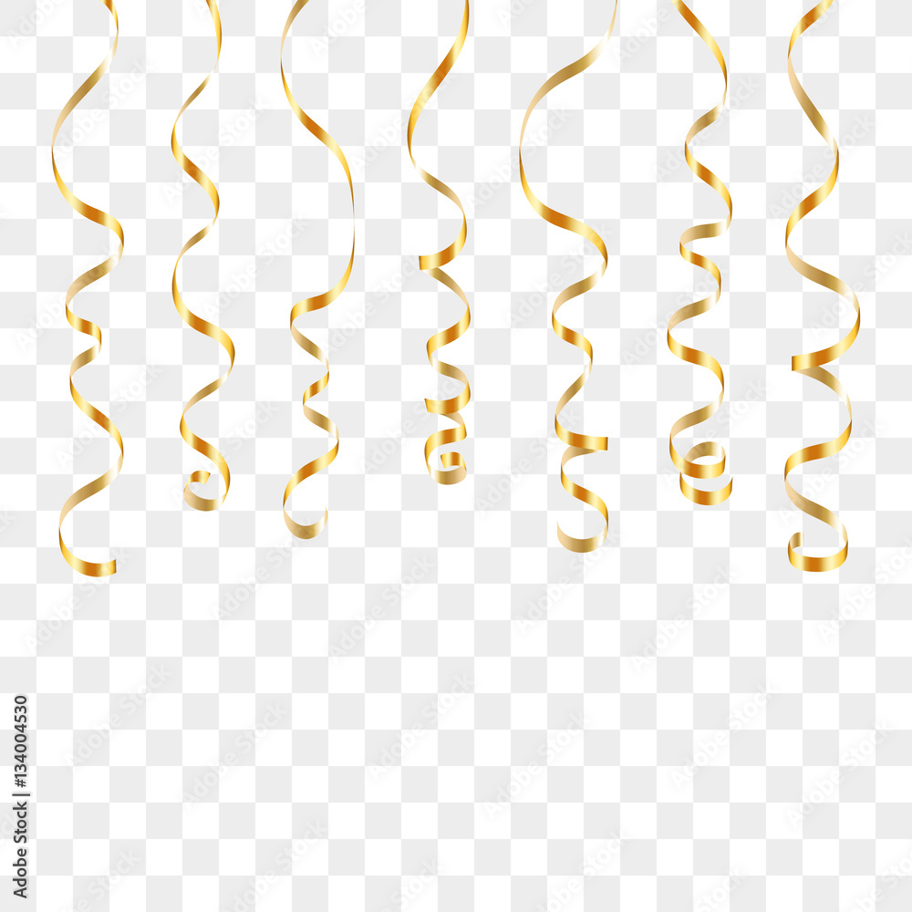Gold Streamers Golden Serpentine Confetti Ribbon Stock Vector