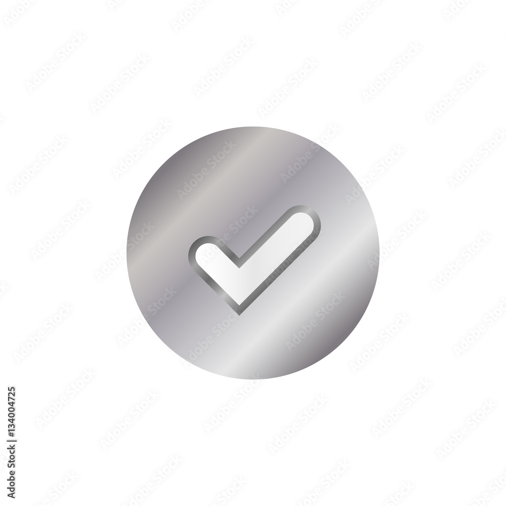 Tick silver sign element. Gray steel checkmark icon isolated on white background. Check mark graphic design. OK button vote, decision, choice, web. Symbol correct, approved Vector illustration Tick silver sign element. Gray steel checkmark icon isolated on white background. Check mark graphic design. OK button vote, decision, choice, web. Symbol correct, approved Vector illustration