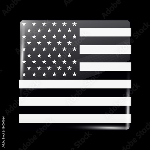Black and White American Flag. Glossy Icon Square Shape