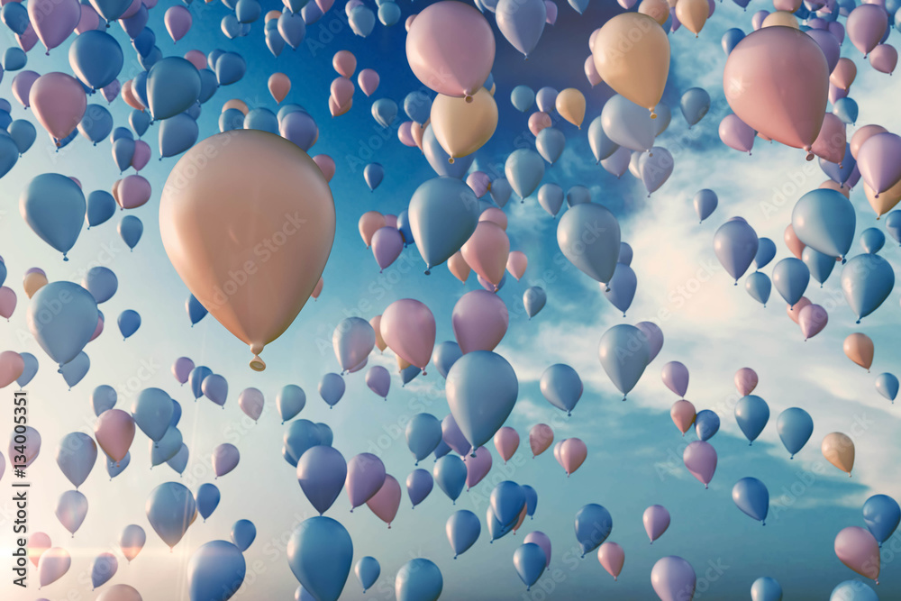 Wunschmotiv: aufsteigende Luftballons in Pasteltönen #134005351