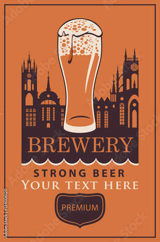 label beer with the old town and glass