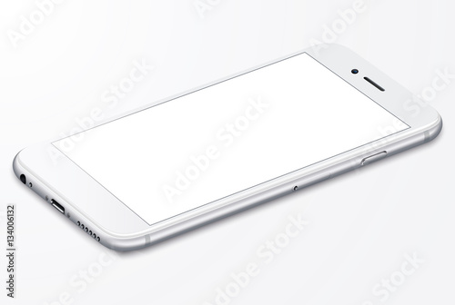 white Smartphone with blank screen lying on a flat surface