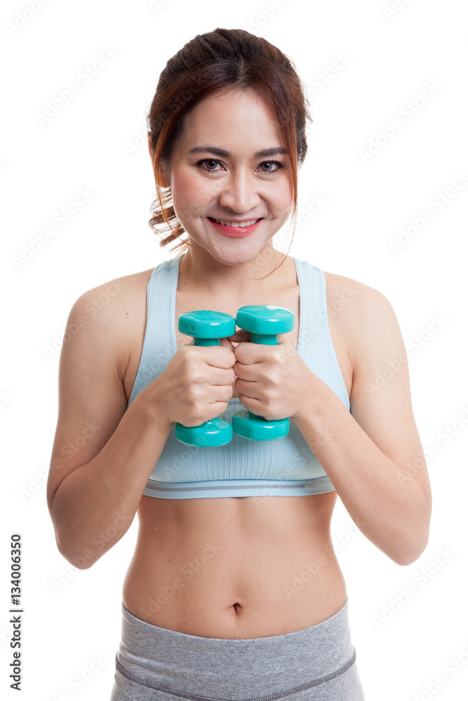 Beautiful Asian healthy girl exercise with dumbbell. Beautiful Asian healthy girl exercise with dumbbell.