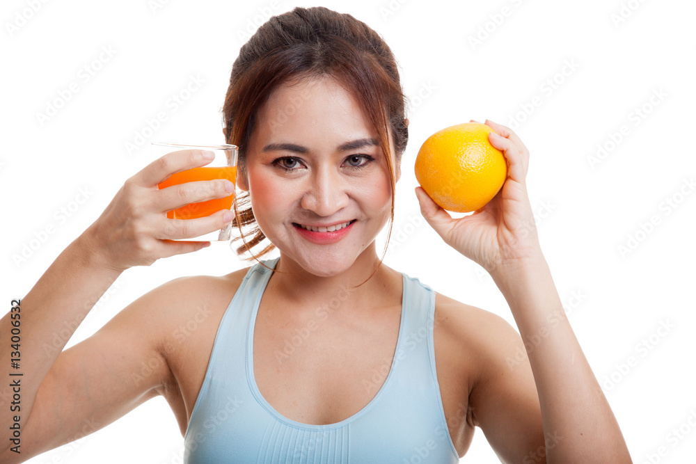Beautiful Asian healthy girl with orange juice and orange fruit. Beautiful Asian healthy girl with orange juice and orange fruit.
