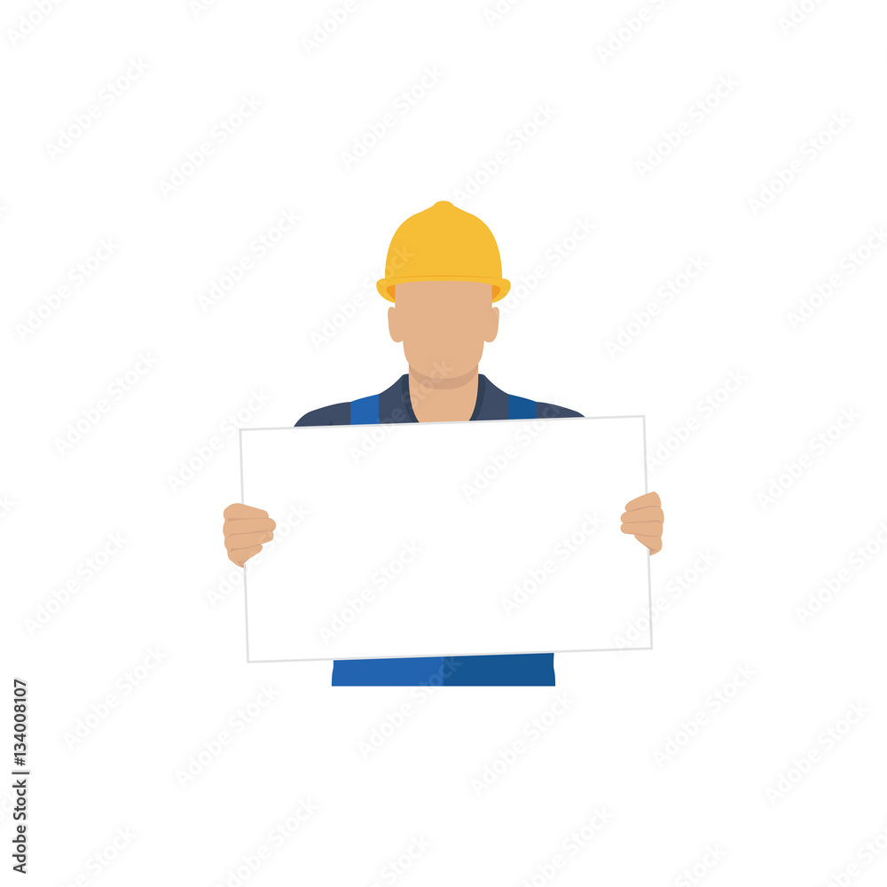 Builder holding a blank white form. Vector illustration. Builder holding a blank white form. Vector illustration.