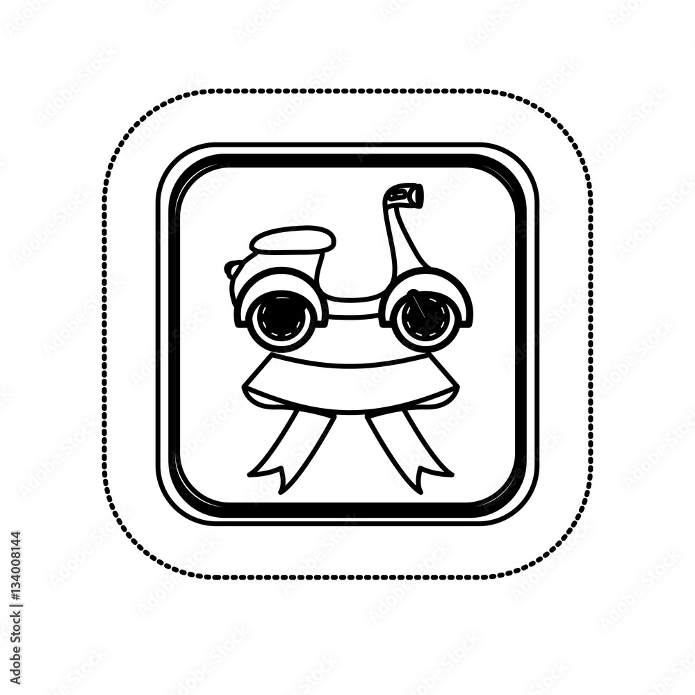 sticker monochrome square with scooter and ribbon vector illustration sticker monochrome square with scooter and ribbon vector illustration