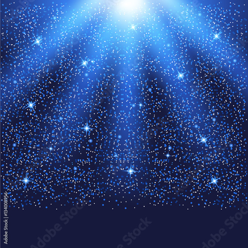 Blue template with shining lights and particles. Vector illustration
